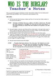 Who Is The Burglar 30 Conversation Cards Roleplay Class And Group Speaking Worksheet Free Esl Printable Conversation Cards Esl Lessons Speaking Games