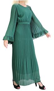 Expand_more the inside longitudinal section must be green or dark green in colour. Robe Longue Fluide Plissee Avec Manches Evasees Pour Femme Couleur Vert Fonce Pret A Porter Et Accessoires