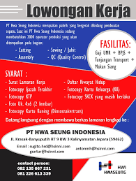 Gaji pt hsk jepara | gaji maksimal di pontianak cari di antara 15.800+ lowongan kerja terbaru pekerjaan penuh waktu, sementara dan par. Lowongan Operator Produksi Lowongan Kerja Pt Hwa Seung Indonesia