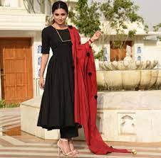 Plain black suit with dupatta. Black Suit With Contrast Dupatta Plain Black Salwar Suit With Heavy Dupatta Black Suit 2020 Women S Fashion Dresses Stylish Dress Designs Fashion