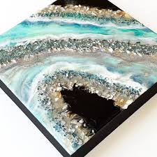 Aquamarine Resin Geode Modern Geode Wall Art 12 X12 X2 Wood Geode Painting Large Geode Crystal Painting Resin Art Painting Resin Art Resin Painting