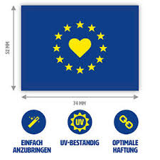 Aufgelistet werden die 48 flaggen der in europa liegenden länder (vollständig oder teilweise) sowie die flagge der republik zypern, welche zwar geographisch in asien liegt, politisch und kulturell aber. 4 Stuck Aufkleber Europa Flagge Mit Herz I Europa 7 4 X 5 2 Cm Ebay