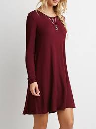 Burgundy Long Sleeve Casual Babydoll Dress Long Sleeve Casual Dress Mini Dress Casual Loose Black Dress