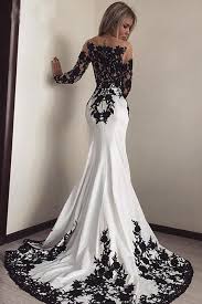 Black And White Ball Gown With Sleeves Elegant White Black Lace Appliques Mermaid Long Sleeves Long Prom Dresses Bs10 Black Lace Wedding Long Bridesmaid Dresses Black Wedding Dresses