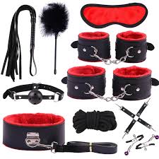 10PCS Black Sexy Adult Product SM Game Suit Bondage Set Adult Handcuffs  Ball Mouth plug Nylon Whip Kit For Couple Sex Toys **D