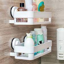 Corner Shelf With Suction Shower Rack Organizer Cup Bathroom Storage Wall Basket Ebay Shower Shelves Shower Rack Shower Storage