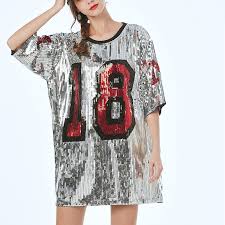 Also set sale alerts and shop exclusive offers only on shopstyle. Shiny Women Hip Hop Half Sleeve Sequin T Shirt Loose Oversized Number 18 Long Jersey Tee Top Cub Dance Performance Streetwear T Shirts Aliexpress