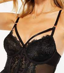Free shipping and discreet billing and packaging. Black Lace Strappy Lingerie Bodysuit New Look