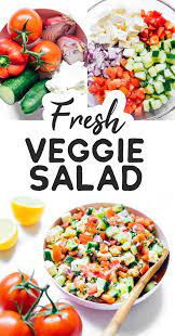 Summer Vegetable Salad With Tomatoes Cucumber And Feta Recipe Vegetarian Salad Recipes Chicken Dishes Recipes Vegetarian Recipes Lunch