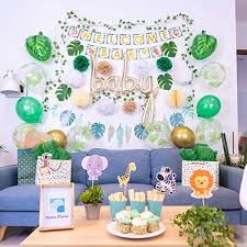 Naha Flume Safari Baby Shower Decorations For Boy 60pc Set Jungle Theme Gender Neutral Gold Oh Decor Greenery Welcome Banner Educational Toys Planet