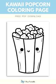 Free Kawaii Popcorn Coloring Page In 2020 Colored Popcorn Coloring Pages Color