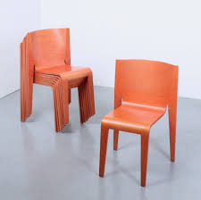 For Sale Set Of 8 Salmon Plywood Postmodern Stacking Chairs 1980s Chair Plywood Design Dining Chair Set