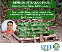 El profesor Julio Romero defenderá su trabajo final de la Especialización  en Biología de la Conservación