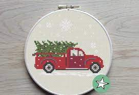 I finished my second cross stitch project ever recently, which is on this list of christmas cross stitch patterns! Christmas Cross Stitch Pattern Christmas Truck With Tree Etsy Holiday Cross Stitch Patterns Christmas Cross Stitch Cross Stitch Christmas Ornaments