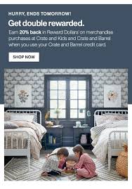 What are some of the yearly crate and barrel sales? Get Double Rewards On Furniture Faves Crate And Barrel Email Archive