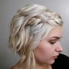 Blonde Stacked Bob With Braid Stacked Bob Hairstyles Bob Wedding Hairstyles Short Wedding Hair