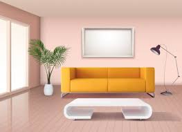 Yellow sofas & couches : Free Vector Modern Minimalist Style Living Room Interior With Corn Yellow Sofa And White Fancy Coffee Table Illustration