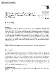 Investigación sobre los orígenes del. Pdf Contemporary French Cinema And The Langue De Passage From Dheepan To Welcome