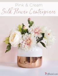 Silk Flower Centerpiece In Pink Cream Placed Elegantly In This White And Copper Ceramic Vase Ceramic Flower Pots Flower Vase Arrangements Rose Gold Vase