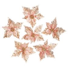 Rose Gold Poinsettia Clips Set Of 6 Christmas Brylanehome Rose Gold Christmas Christmas Interiors Shabby Chic Christmas Tree