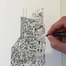 Ink drawing old hong kong 老香港 studio art. Guillaume Cornet Bank Of China Hongkong Drawing Bankofchinatower