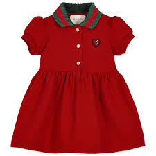 Gucci Baby Girls Red Cotton Pique Dress Childrensalon Luxury Baby Clothes Designer Baby Clothes Gucci Baby Clothes