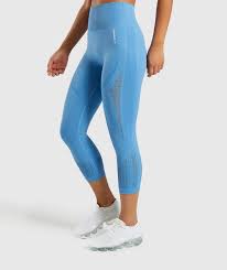 Gymshark Energy Seamless Cropped Leggings Blue Gymshark Cropped Leggings Super High Waisted Leggings Womens Workout Outfits