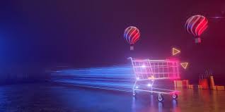 A Shopping Cart Moves At The Speed Of Light On A Backdrop With Balloons And Gift Boxes All Live In A Futuristic Atmosphere 3d Render In 2020 Backdrops Saas Futuristic