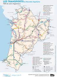 City maps are very detailed as they contain office buildings, monuments etc. Nouvelle Aquitaine Rail Map
