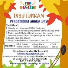 Update loker di penajam paser utara bulan ini untuk anda yang membutuhkan info lowongan pekerjaan. Lowongan Kerja Pendamping Anak Dan Bayi Di Fundaycare Jogja Lokerjogja Id