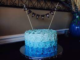 Rose Swirls Cake In Ocean Blue Ombre Wedding Shower Cake Rose Swirl Cake Cake Ombre Rosette Cake