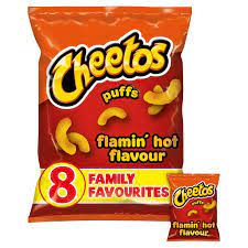 Кукурузные снеки cheetos сыр и ветчина. Cheetos Puffs Flamin Hot Multipack Snacks 8x13g Sainsbury S