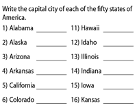 50 States Worksheets States And Capitals Of U S