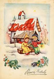 Cartolina Auguri Di Buon Natale 1960 Bambini Casetta E Vischio Biglietto Natalizio Cartoline Natale