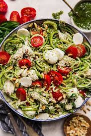 Pesto Zoodle Salad With Chicken The Modern Proper Recipe Zoodle Recipes Best Zoodle Recipe Zoodles