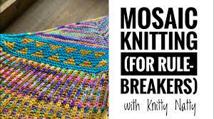 The mosaic knitting technique uses slipped stitches to create intricate looking color patterns but you only work with one color per row/round at a time (no stranded knitting). Knitty Natty Tutorials Mosaic Knitting For Rule Breakers Youtube