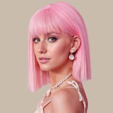 Amazon.com : Doremiy Bob Pink Wig with Bangs Natural Short Straight Wigs  for Women Shoulder Length Synthetic Wigs for Daily Cosplay : Beauty &  Personal Care