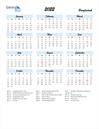 2022 Bangladesh Calendar With Holidays