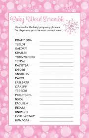 Baby Word Scramble Printable Download Pink Bokeh Winter Baby Shower Game B22001 Baby Words Funny Baby Shower Games Baby Shower Printables