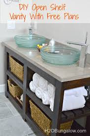 This rustic diy bathroom vanity designed by build something combines the rustic look of pine with the contemporary look of a square sink to make a vanity that fits in just about any style of house. Diy Open Shelf Vanity With Free Plans
