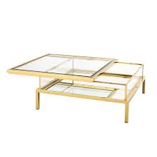 Slide Square Coffee Table In Gold Finish With Clear Glass And Sliding Top Coffee Table Square Coffee Table Square Glass Coffee Table