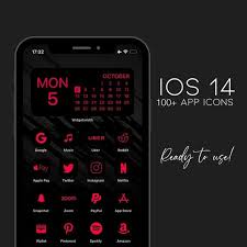 300 Ios 14 App Icons Red Black App Covers Custom Your Home Etsy In 2020 App Icon Black App App Covers