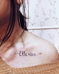 Custom Calligraphy Elle Reve She Dreams Art Illustration Design Drawing Collar Bone Tattoo Quotes Collar Bone Tattoo Collar Bone Tattoo Small