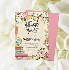 Travel Bridal Shower Invitation Editable Template Adventure Awaits Invitation Travel Wedding Shower Invite Map Suitcases Globe Corjl 375 Travel Theme Bridal Shower Travel Bridal Showers Wedding Shower Invitations