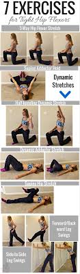 These simple hip stretches will help ease tightness and discomfort. 7 Exercises For Tight Hip Flexors Hip Stretching Exercises Hip Flexor Stretch Hip Workout