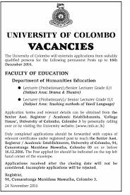 Compose lesson plans in order to successfully incorporate the full. Lecturer Vacancies University Of Colombo Faculty Of Education 2016