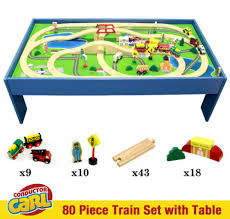 Hape e3766 70 piece railway train table and set toy with battery powered locomotive with removable playmat surface and storage for kids 3 years and up. Buy Conductor Carl Wooden Train And Track Set Toys Table Thomas Friends Chuggington Online In South Africa 232925595564