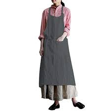 Riou Tablier Robe Coton Lin Decontracte Tablier Pour Travail Cuisine Jardinage S Xl Kaki Gris Robe Coton Robe Tablier