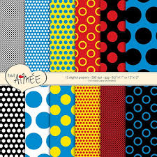 Black And White Combination Background Pop Art Polka Dots In Black And White Red Yellow And Blue Digital Scrapbooking Paper Comic Book Art Pop Art Painting Comic Book Background Polka Dot Paper