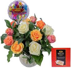 Flowers to celebrate a special day. Fresh Flowers Free Next Day Tracked Delivery Gorgeous Mixed Roses With Happy Birthday Chocolate Balloon Why Not Surprise Your Loved One On Their Birthday Occasion With This Lovely Gift Amazon Co Uk Garden